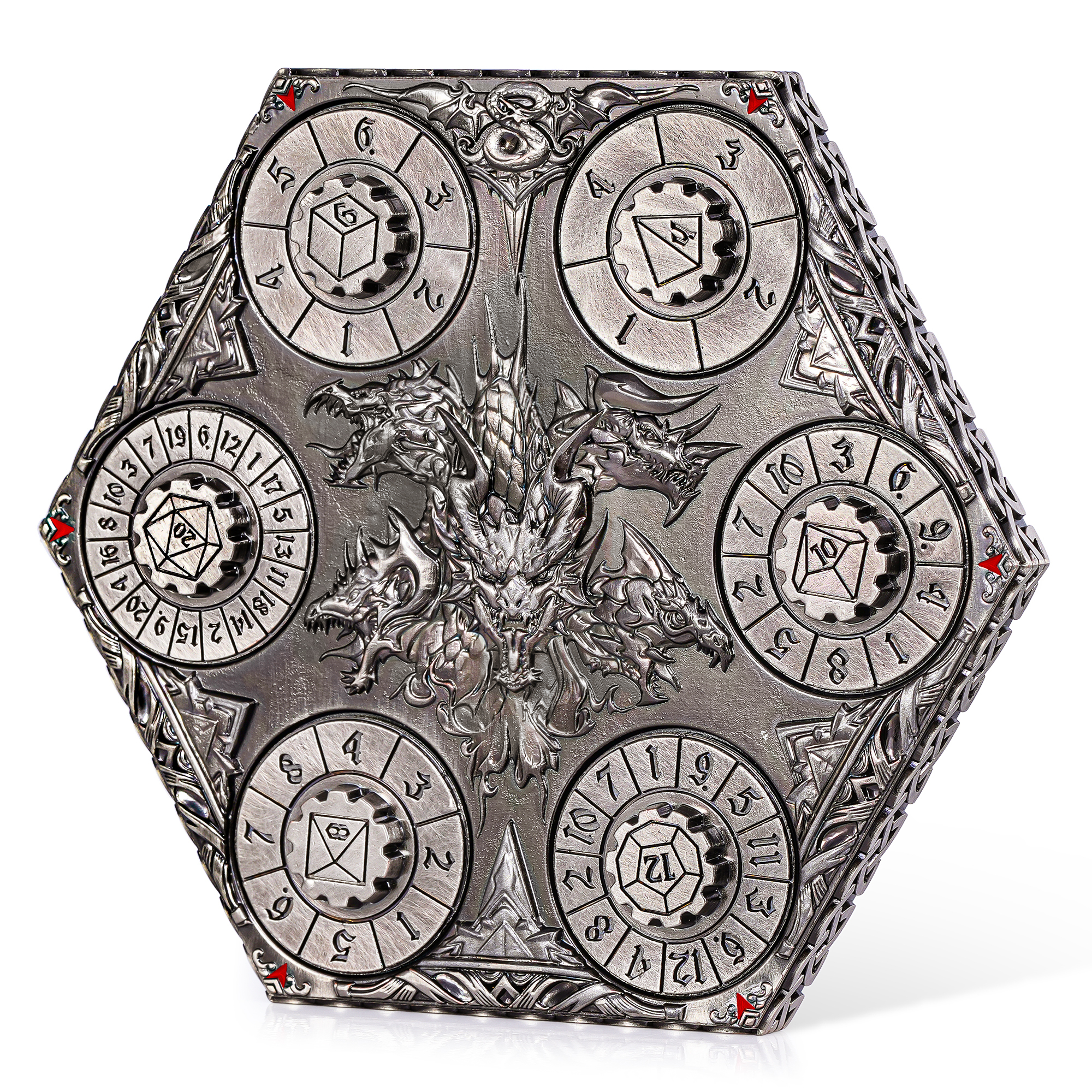 Kabinka DND Dice Set, 7 in 1 Metal Spin-Dial Dice with Storage Bag, Portable Celtic Knot D&D Dice for D4/D6/D8/D10/D12/D20 Role Playing Board Games (Bronze)