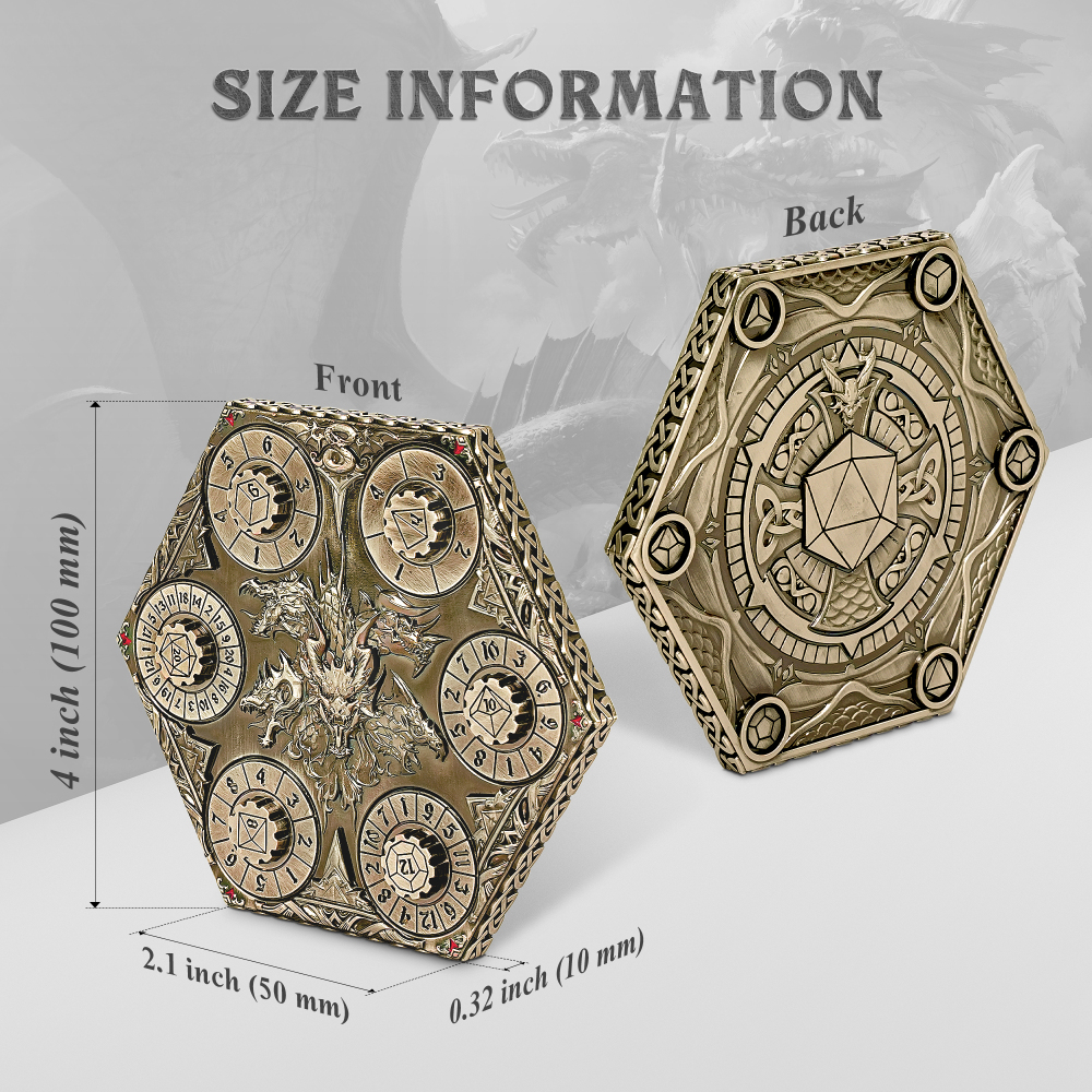 Kabinka DND Dice Set, 7 in 1 Metal Spin-Dial Dice with Storage Bag, Portable Celtic Knot D&D Dice for D4/D6/D8/D10/D12/D20 Role Playing Board Games (Bronze)