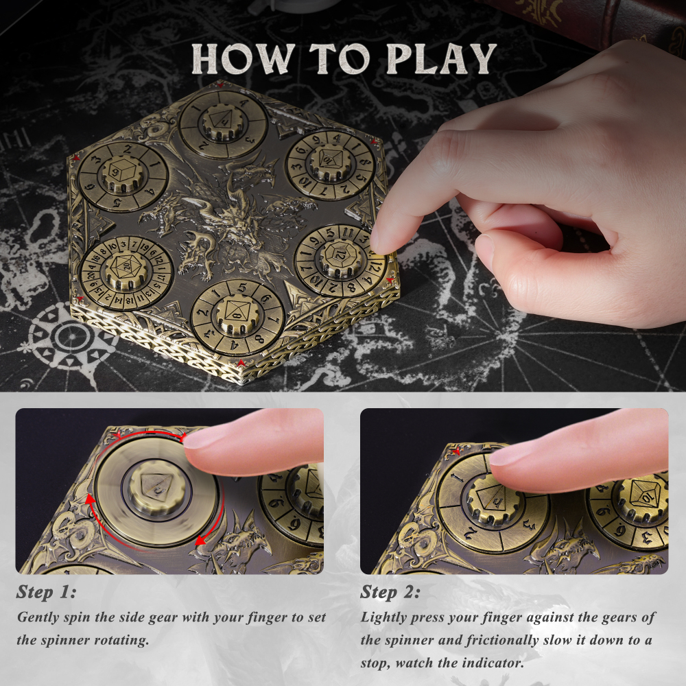 Kabinka DND Dice Set, 7 in 1 Metal Spin-Dial Dice with Storage Bag, Portable Celtic Knot D&D Dice for D4/D6/D8/D10/D12/D20 Role Playing Board Games (Bronze)