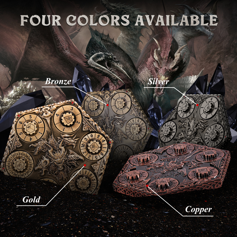 Kabinka DND Dice Set, 7 in 1 Metal Spin-Dial Dice with Storage Bag, Portable Celtic Knot D&D Dice for D4/D6/D8/D10/D12/D20 Role Playing Board Games (Bronze)