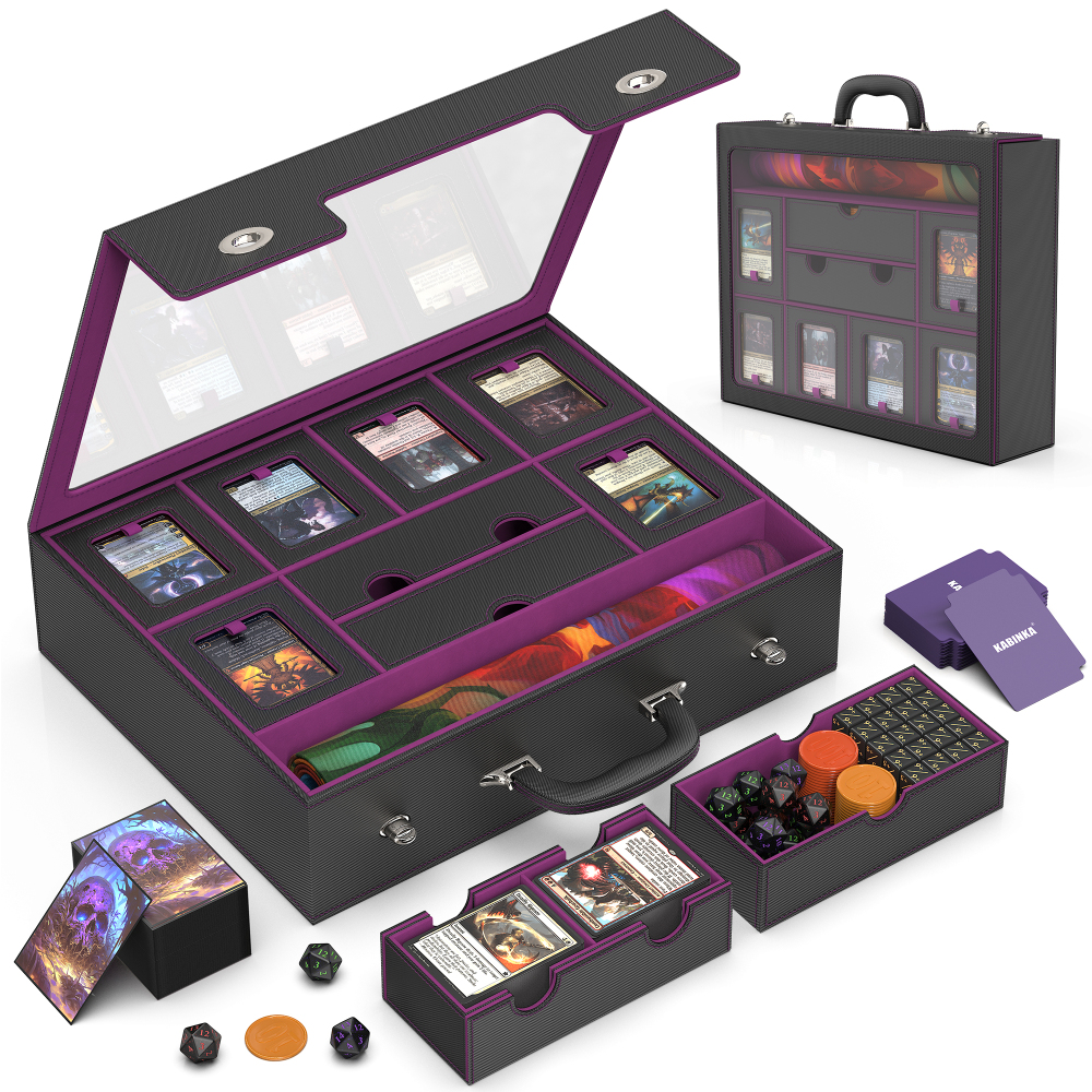 Kabinka MTG Commander Deck Box, Modular 9-in-1 TCG Card Storage Box with Dice Tray & Sideboard Box, 6-Deck Capacity Card Case, Includes 6 Magnetic Card Holders/100CT Card Sleeves/Playmat, Multicolour