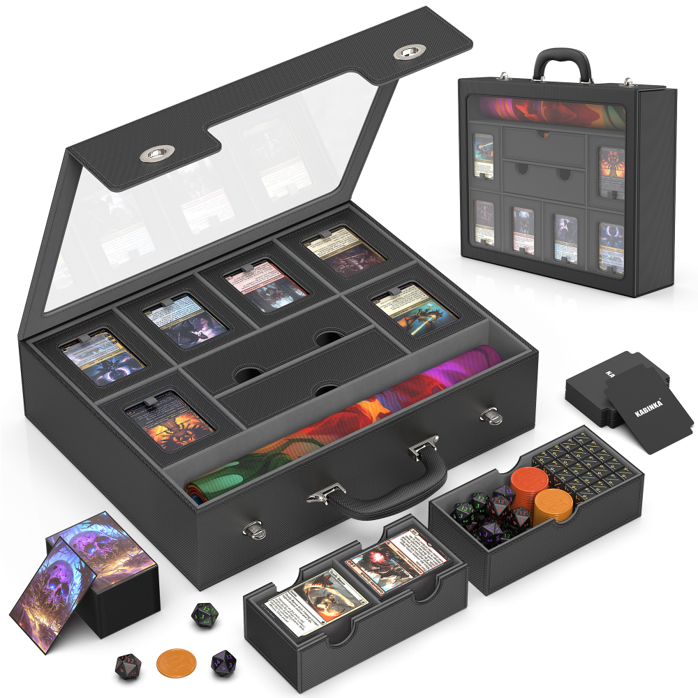 Kabinka MTG Commander Deck Box, Modular 9-in-1 TCG Card Storage Box with Dice Tray & Sideboard Box, 6-Deck Capacity Card Case, Includes 6 Magnetic Card Holders/100CT Card Sleeves/Playmat, Multicolour