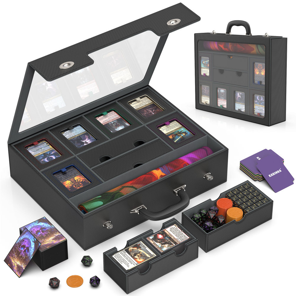 Kabinka MTG Commander Deck Box, Modular 9-in-1 TCG Card Storage Box with Dice Tray & Sideboard Box, 6-Deck Capacity Card Case, Includes 6 Magnetic Card Holders/100CT Card Sleeves/Playmat, Multicolour