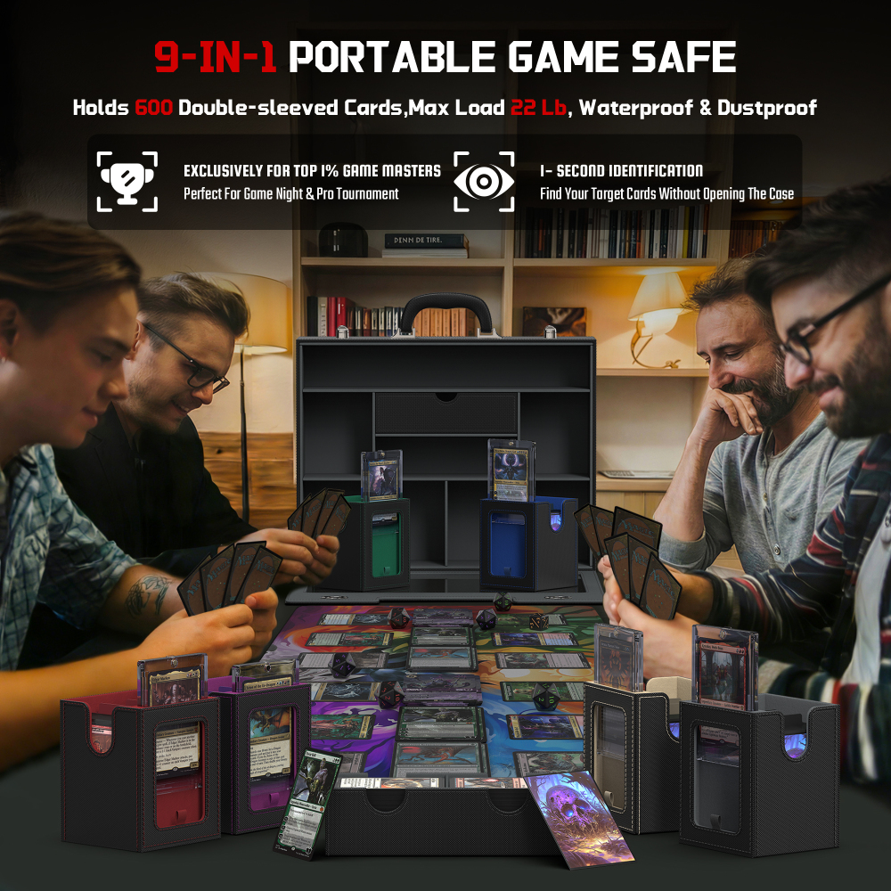 Kabinka MTG Commander Deck Box, Modular 9-in-1 TCG Card Storage Box with Dice Tray & Sideboard Box, 6-Deck Capacity Card Case, Includes 6 Magnetic Card Holders/100CT Card Sleeves/Playmat, Multicolour
