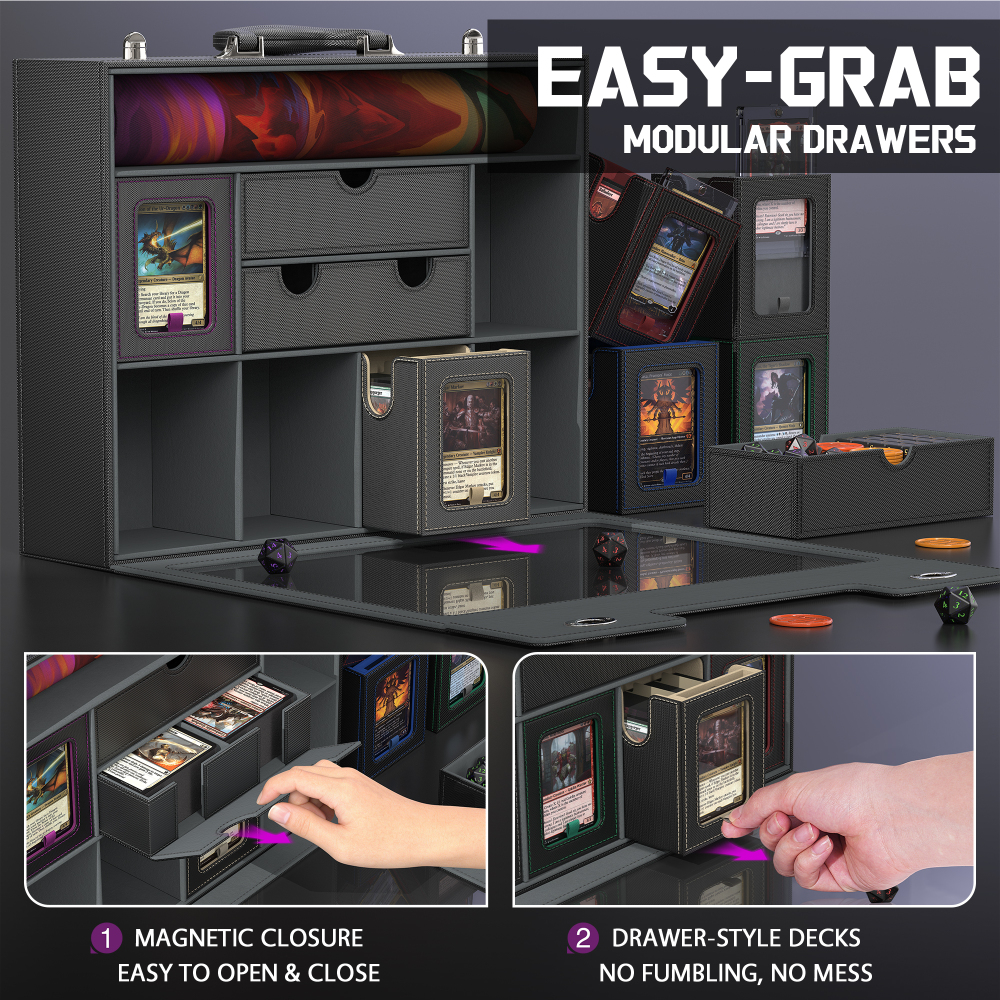 Kabinka MTG Commander Deck Box, Modular 9-in-1 TCG Card Storage Box with Dice Tray & Sideboard Box, 6-Deck Capacity Card Case, Includes 6 Magnetic Card Holders/100CT Card Sleeves/Playmat, Multicolour