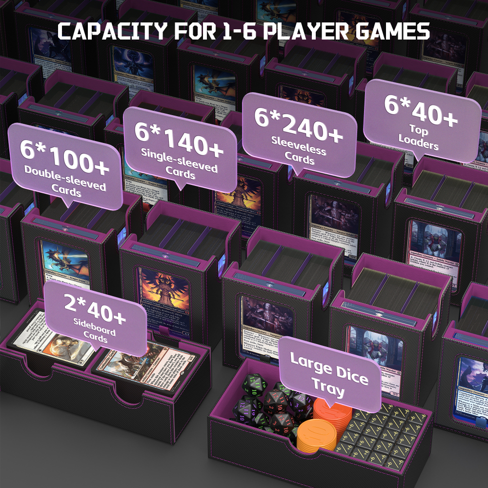 Kabinka MTG Commander Deck Box, Modular 9-in-1 TCG Card Storage Box with Dice Tray & Sideboard Box, 6-Deck Capacity Card Case, Includes 6 Magnetic Card Holders/100CT Card Sleeves/Playmat, Purple