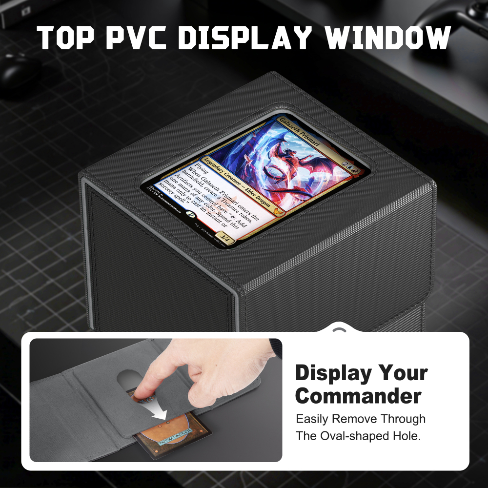 Kabinka MTG Deck Box with Window, Commander Deck Box for Trading Cards, Holds 100+ Double Sleeved Cards, Fits TCG CCG EDH (Black)