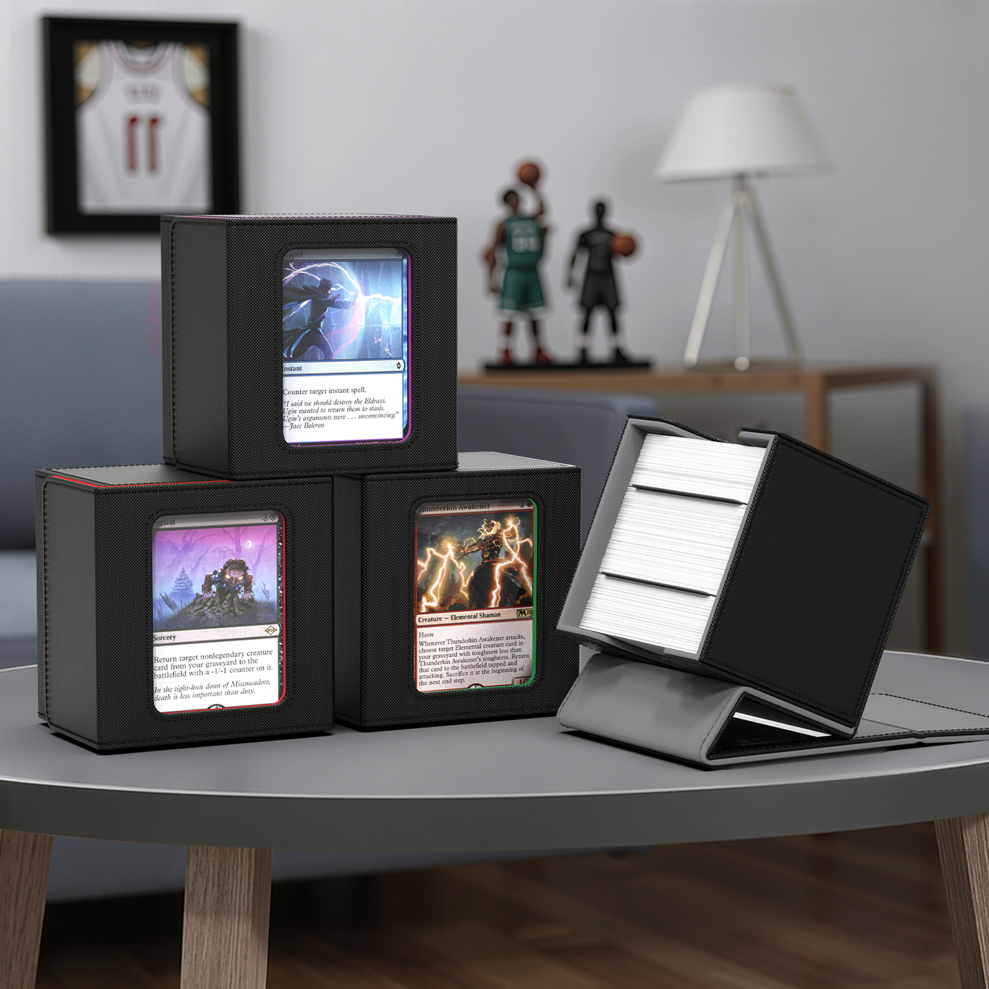 Kabinka MTG Deck Box with Window, Commander Deck Box for Trading Cards, Holds 100+ Double Sleeved Cards, Fits TCG CCG EDH (Black)