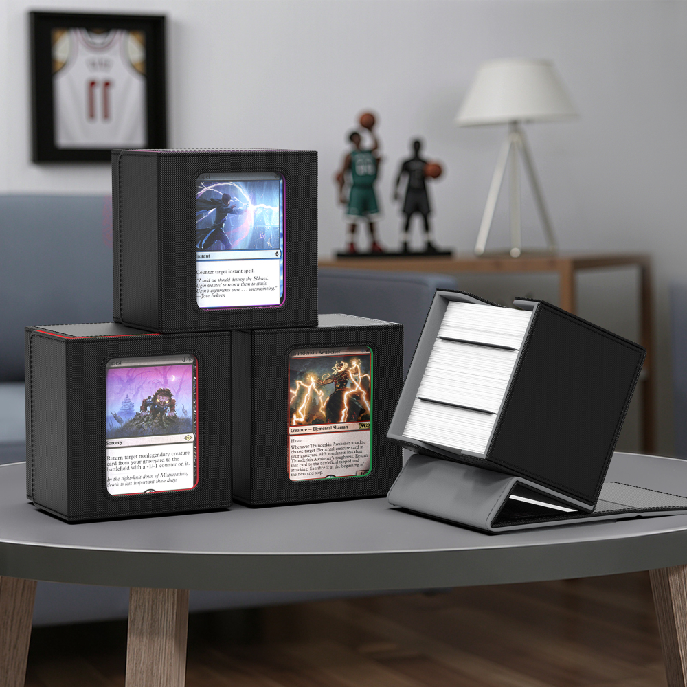 Kabinka MTG Deck Box with Window, Commander Deck Box for Trading Cards, Holds 100+ Double Sleeved Cards, Fits TCG CCG EDH (Black)