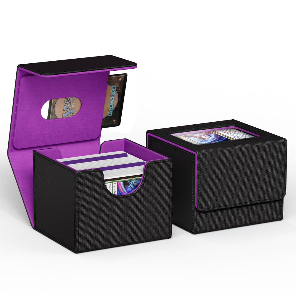 Kabinka MTG Deck Box with Window, Commander Deck Box for Trading Cards, Holds 100+ Double Sleeved Cards, Fits TCG CCG EDH (Black)