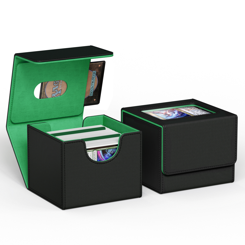 Kabinka MTG Deck Box with Window, Commander Deck Box for Trading Cards, Holds 100+ Double Sleeved Cards, Fits TCG CCG EDH (Black)