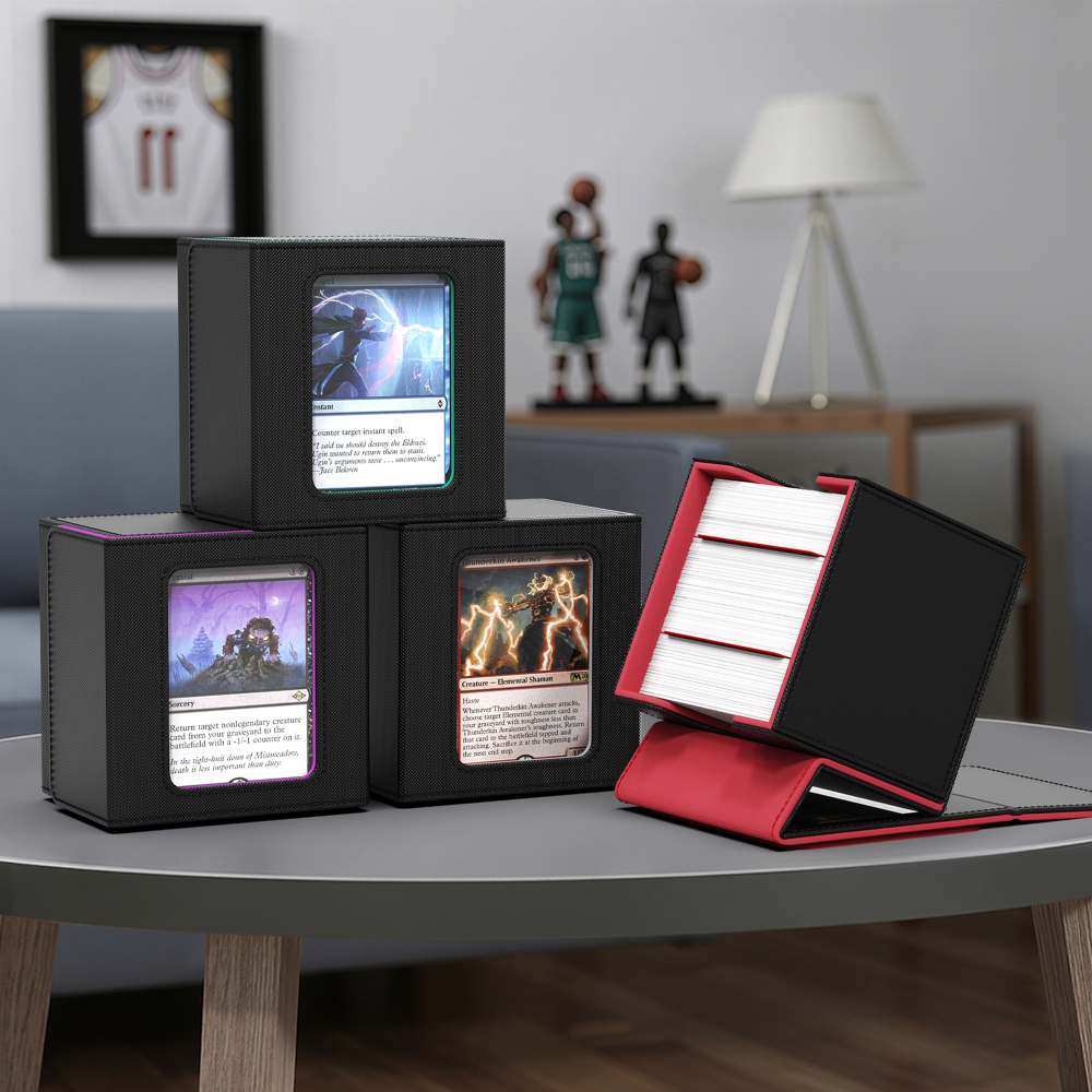 Kabinka MTG Deck Box with Window, Commander Deck Box for Trading Cards, Holds 100+ Double Sleeved Cards, Fits TCG CCG EDH (Black)