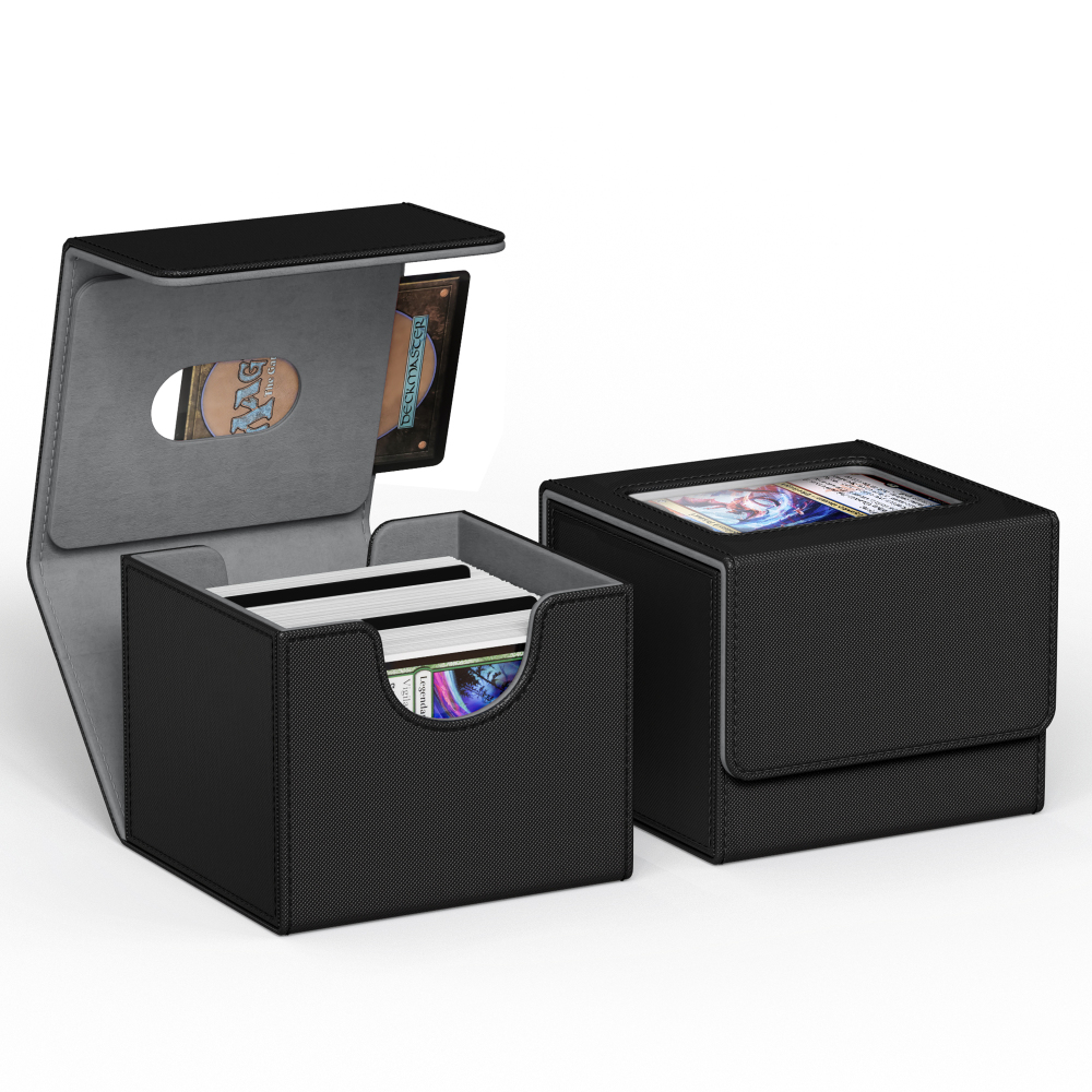 Kabinka MTG Deck Box with Window, Commander Deck Box for Trading Cards, Holds 100+ Double Sleeved Cards, Fits TCG CCG EDH (Black)