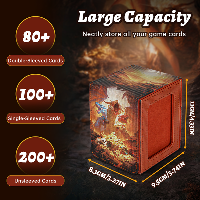 KABINKA PU Leather Card Deck Box with CCG Display Window & Lid Suitable for TCG Trading Cards, PU Case Holds 100+ Double-Sleeved Cards for CCG, TCG Storage Case for Collectors, Display Cover