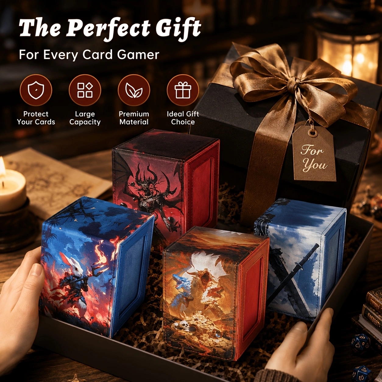 KABINKA PU Leather Card Deck Box with CCG Display Window & Lid Suitable for TCG Trading Cards, PU Case Holds 100+ Double-Sleeved Cards for CCG, TCG Storage Case for Collectors, Display Cover
