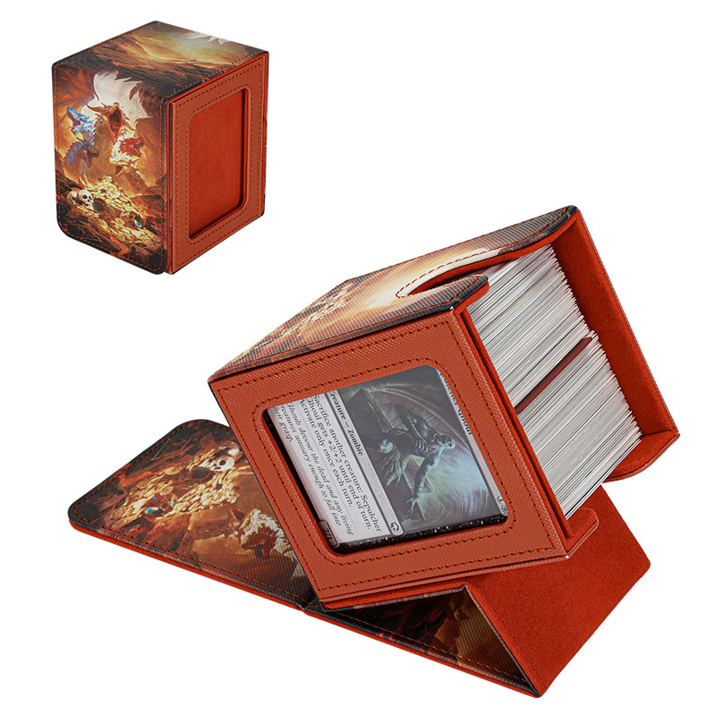 KABINKA PU Leather Card Deck Box with CCG Display Window & Lid Suitable for TCG Trading Cards, PU Case Holds 100+ Double-Sleeved Cards for CCG, TCG Storage Case for Collectors, Display Cover