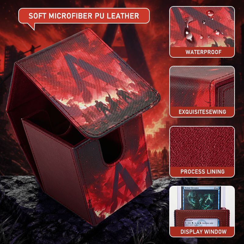 KABINKA PU Leather Card Deck Box with CCG Display Window & Lid Suitable for TCG Trading Cards, PU Case Holds 100+ Double-Sleeved Cards for CCG, TCG Storage Case for Collectors, Display Cover