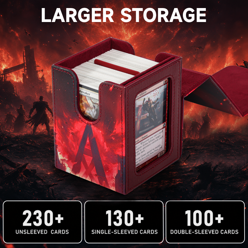 KABINKA PU Leather Card Deck Box with CCG Display Window & Lid Suitable for TCG Trading Cards, PU Case Holds 100+ Double-Sleeved Cards for CCG, TCG Storage Case for Collectors, Display Cover