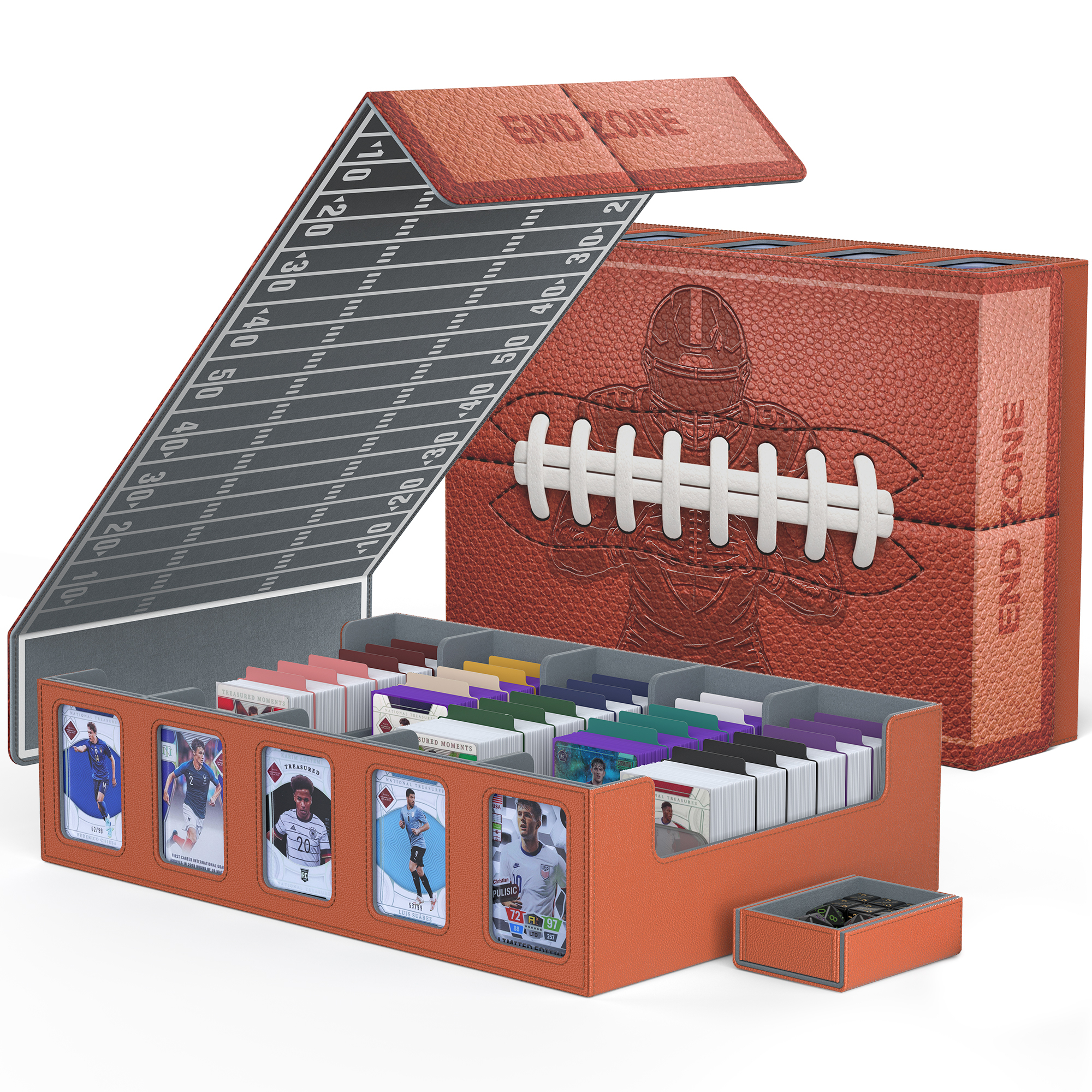 Trading Card Storage Box with Commander Display , 5-Row Deck Case with Removable Lid; 3900+ Card Deck Box for MTG TCG Sports Card, 5 Toploaders, 5 Stoppers, 48 Dividers,1 Dice Tray (Black Purple)