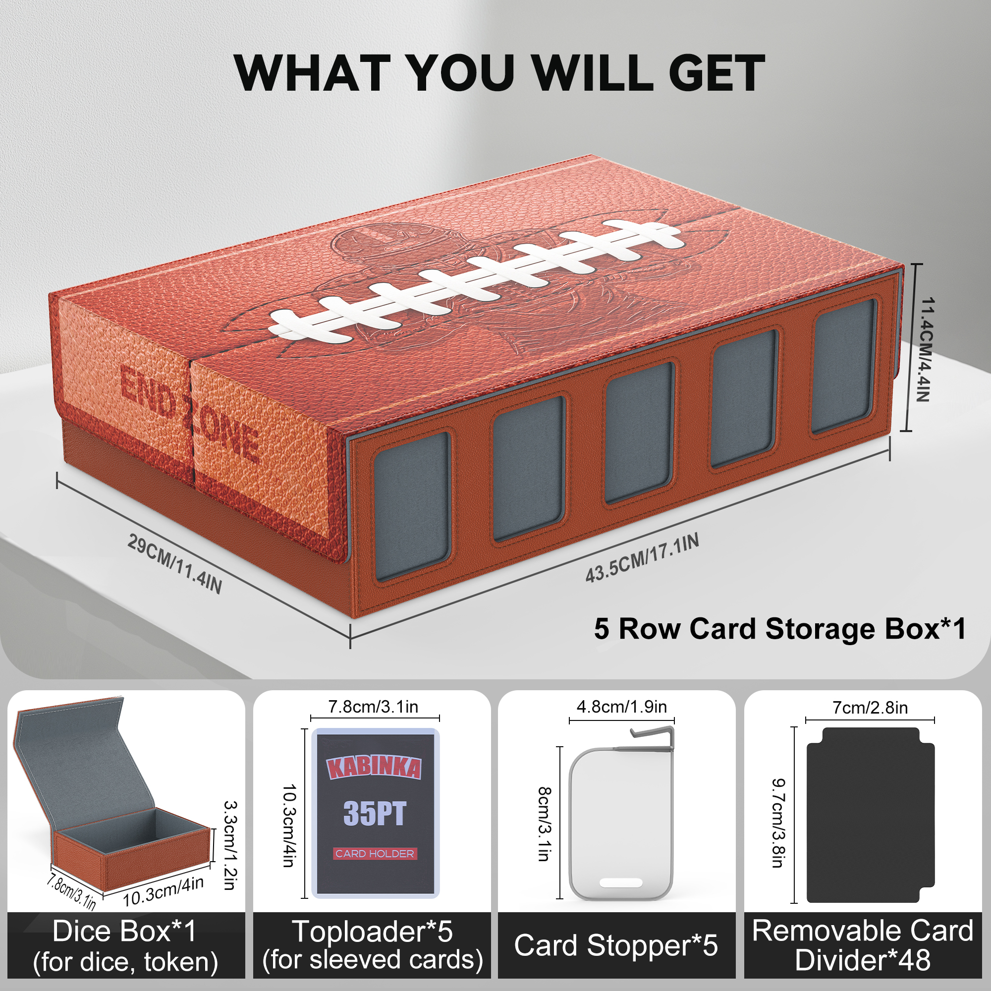 Trading Card Storage Box with Commander Display , 5-Row Deck Case with Removable Lid; 3900+ Card Deck Box for MTG TCG Sports Card, 5 Toploaders, 5 Stoppers, 48 Dividers,1 Dice Tray (Black Purple)
