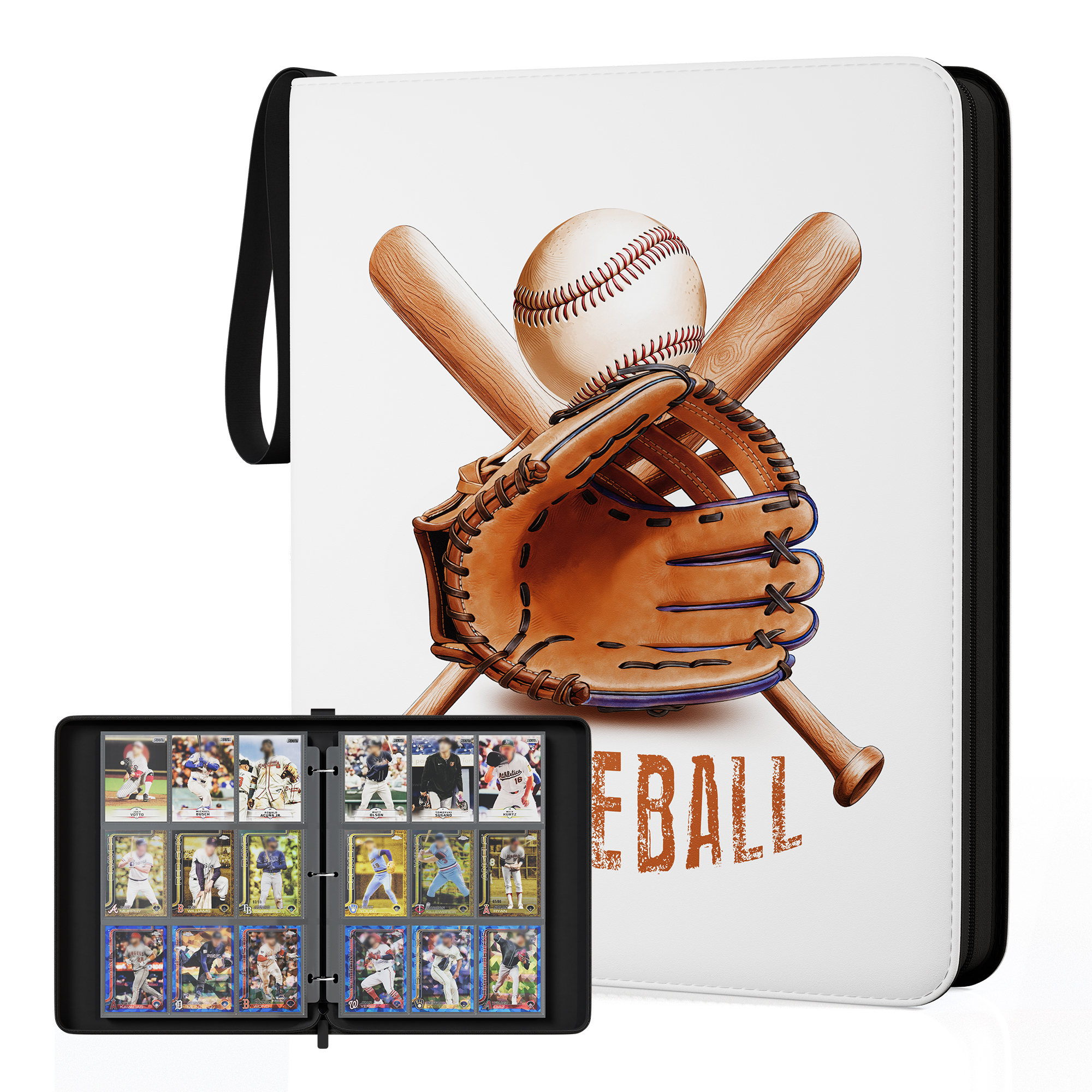 Kabinka 9 Pocket Baseball Card Binder, 900 Standard Cards Sports Card Binder with Zipper, Protective Trading Card Binder Collector Organizer for Baseball Sports Cards TCG (Baseball 1)