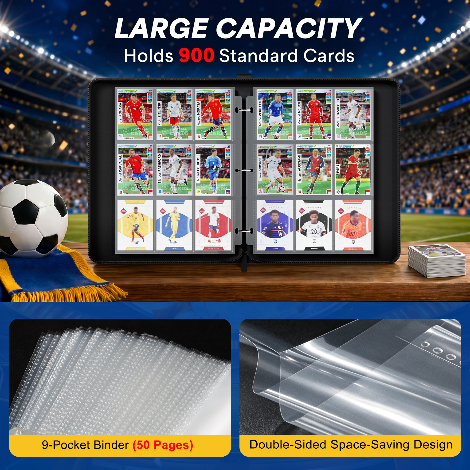 Kabinka 9-Pocket Soccer Card Binder, Holds 900 Trading Cards