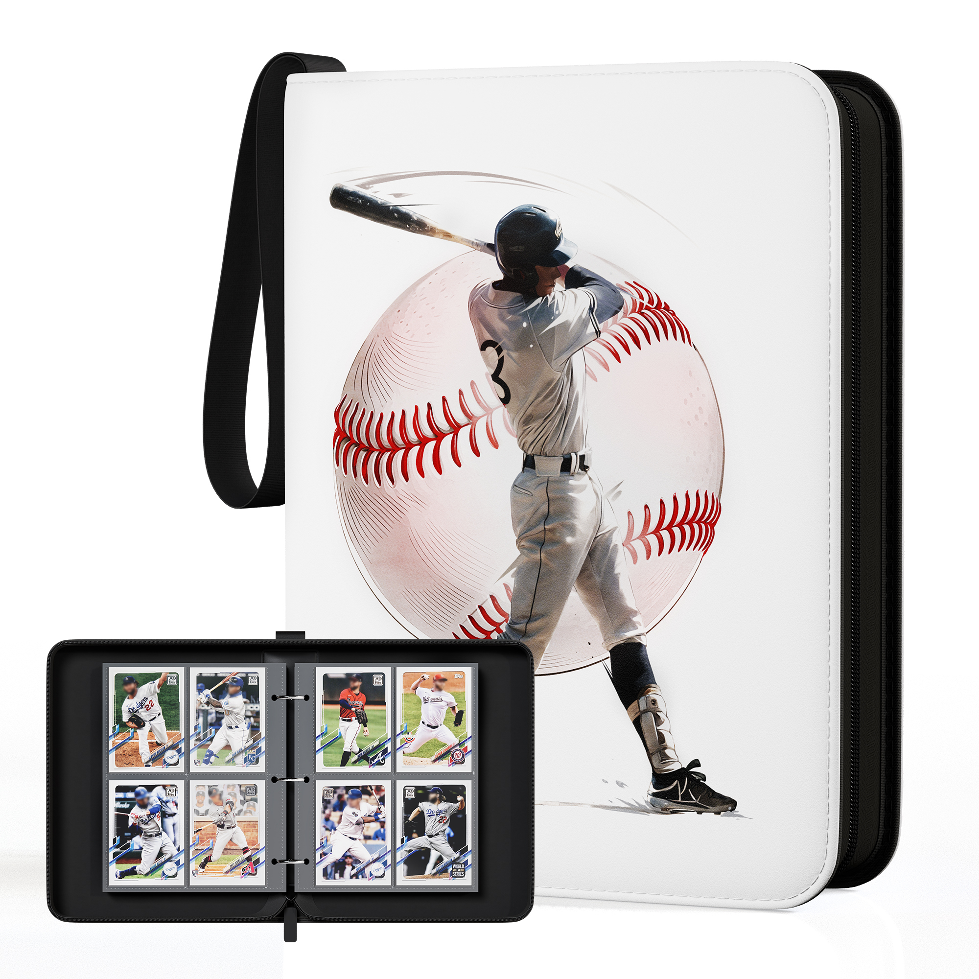 Kabinka 4 Pocket Baseball Card Binder, 400 Standard Cards Sports Card Binder with Zipper, Protective Trading Card Binder Collector Organizer for Baseball Sports Cards TCG (Baseball 2)