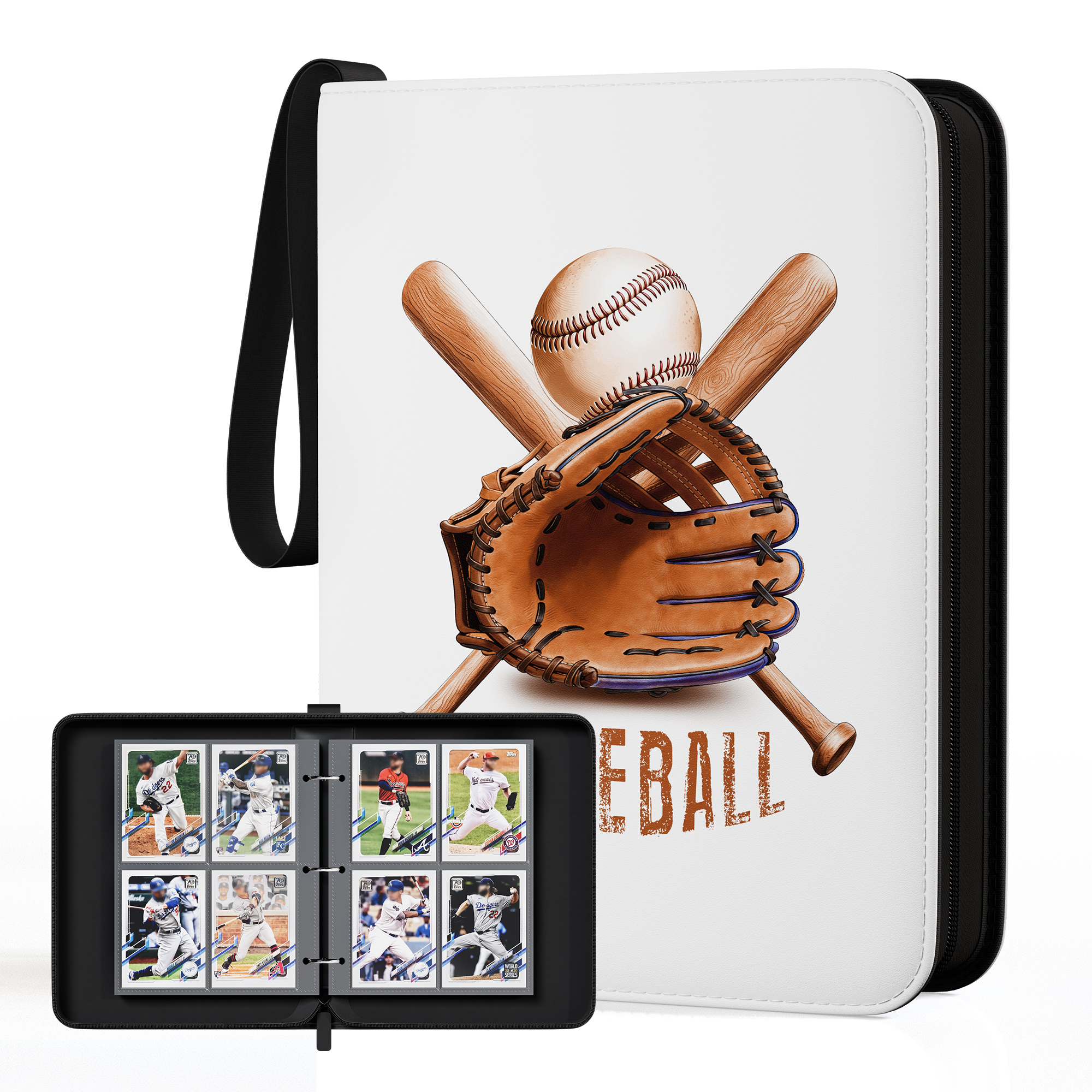 Kabinka 4 Pocket Baseball Card Binder, 400 Standard Cards Sports Card Binder with Zipper, Protective Trading Card Binder Collector Organizer for Baseball Sports Cards TCG (Baseball 2)