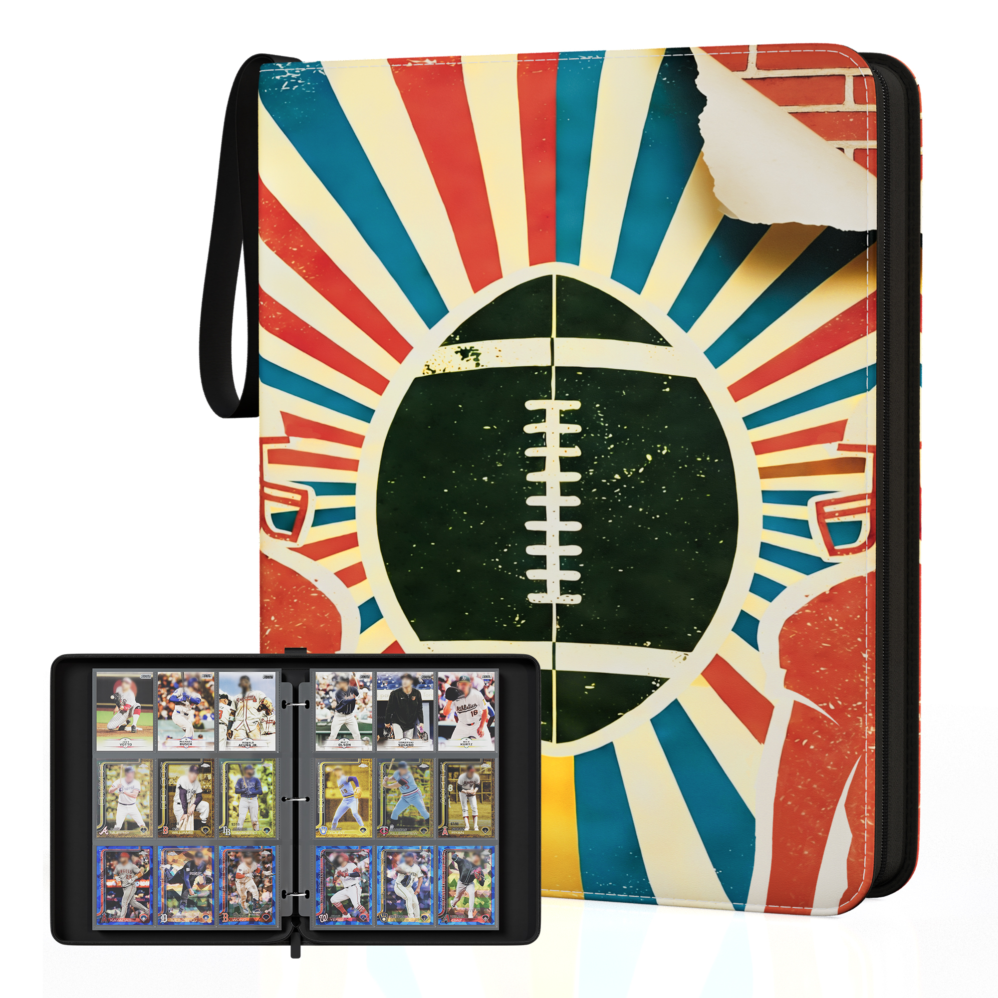 Kabinka 9 Pocket Baseball Card Binder, 900 Standard Cards Sports Card Binder with Zipper, Protective Trading Card Binder Collector Organizer for Baseball Sports Cards TCG (Baseball 2)