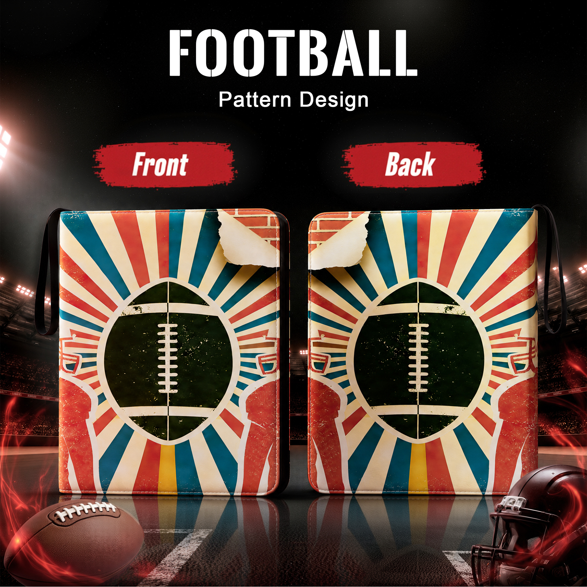Kabinka 9 Pocket Baseball Card Binder, 900 Standard Cards Sports Card Binder with Zipper, Protective Trading Card Binder Collector Organizer for Football Sports Cards TCG (Football 2)