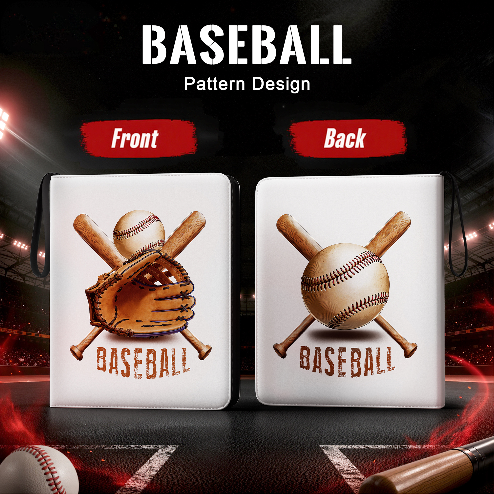 Kabinka 4 Pocket Baseball Card Binder, 400 Standard Cards Sports Card Binder with Zipper, Protective Trading Card Binder Collector Organizer for Baseball Sports Cards TCG (Baseball 2)