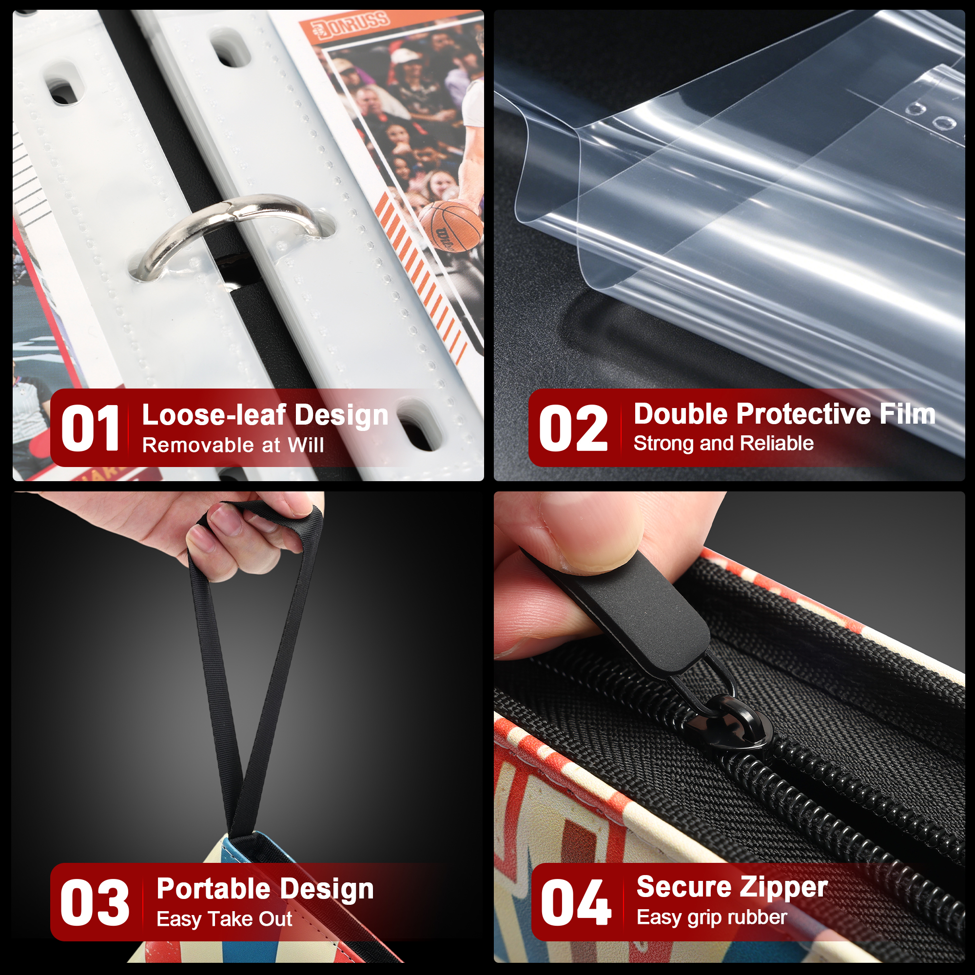 Kabinka 9 Pocket Baseball Card Binder, 900 Standard Cards Sports Card Binder with Zipper, Protective Trading Card Binder Collector Organizer for Football Sports Cards TCG (Football 2)