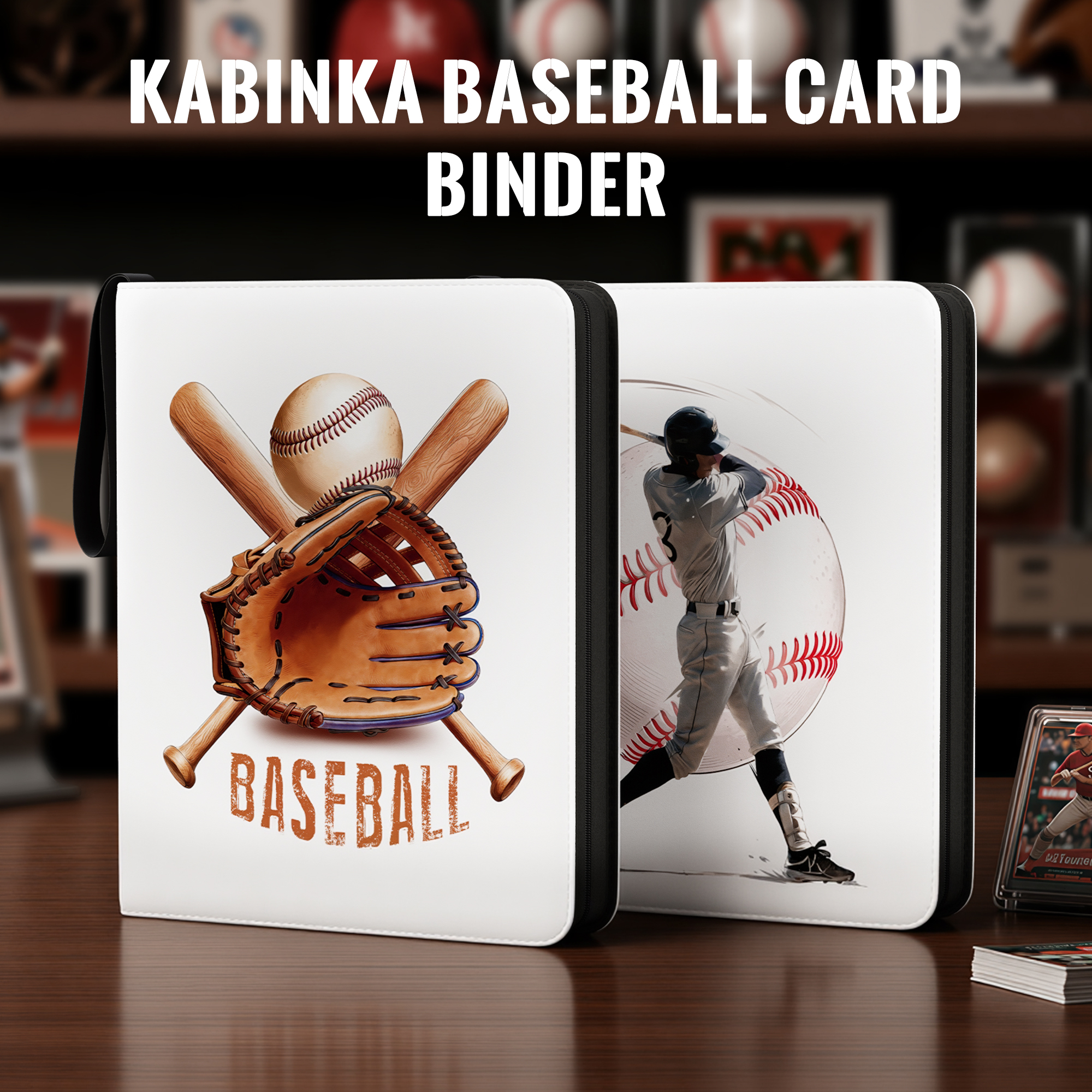Kabinka 9 Pocket Baseball Card Binder, 900 Standard Cards Sports Card Binder with Zipper, Protective Trading Card Binder Collector Organizer for Baseball Sports Cards TCG (Baseball 2)