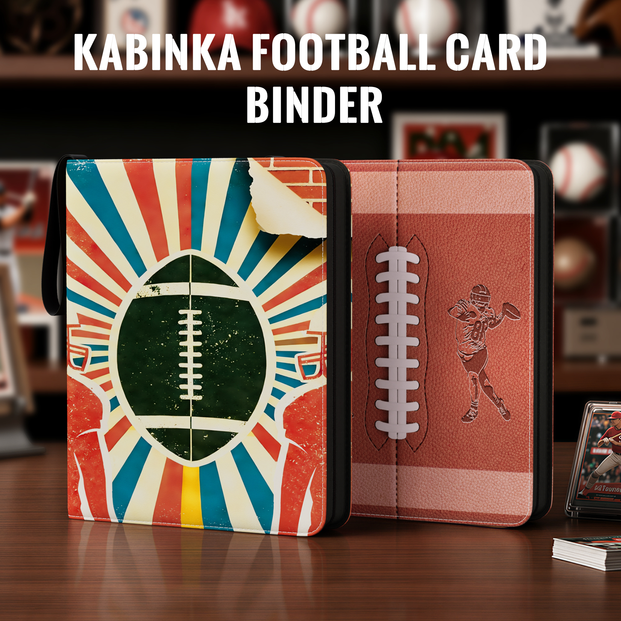 Kabinka 9 Pocket Baseball Card Binder, 900 Standard Cards Sports Card Binder with Zipper, Protective Trading Card Binder Collector Organizer for Football Sports Cards TCG (Football 2)