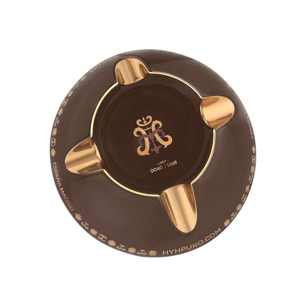 HYHPURO定制陶瓷烟灰缸 四人位 镂空底圆型 咖啡棕烫金(随单附送优惠券)