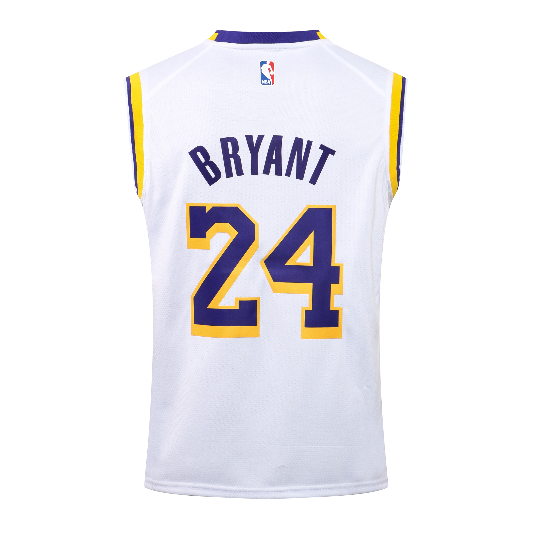 NBA Lakers Round Neck White Yellow Edge No. 24 (Hot Pressed)