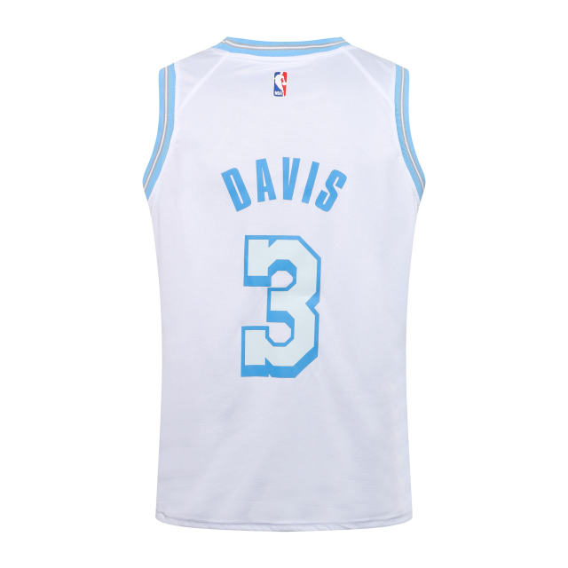 NBA Round Neck Lakers White No. 3 (Hot Pressed)