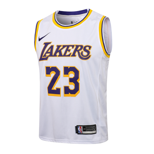NBA Lakers Round Neck White Yellow Edge No. 23 (Hot Pressed)