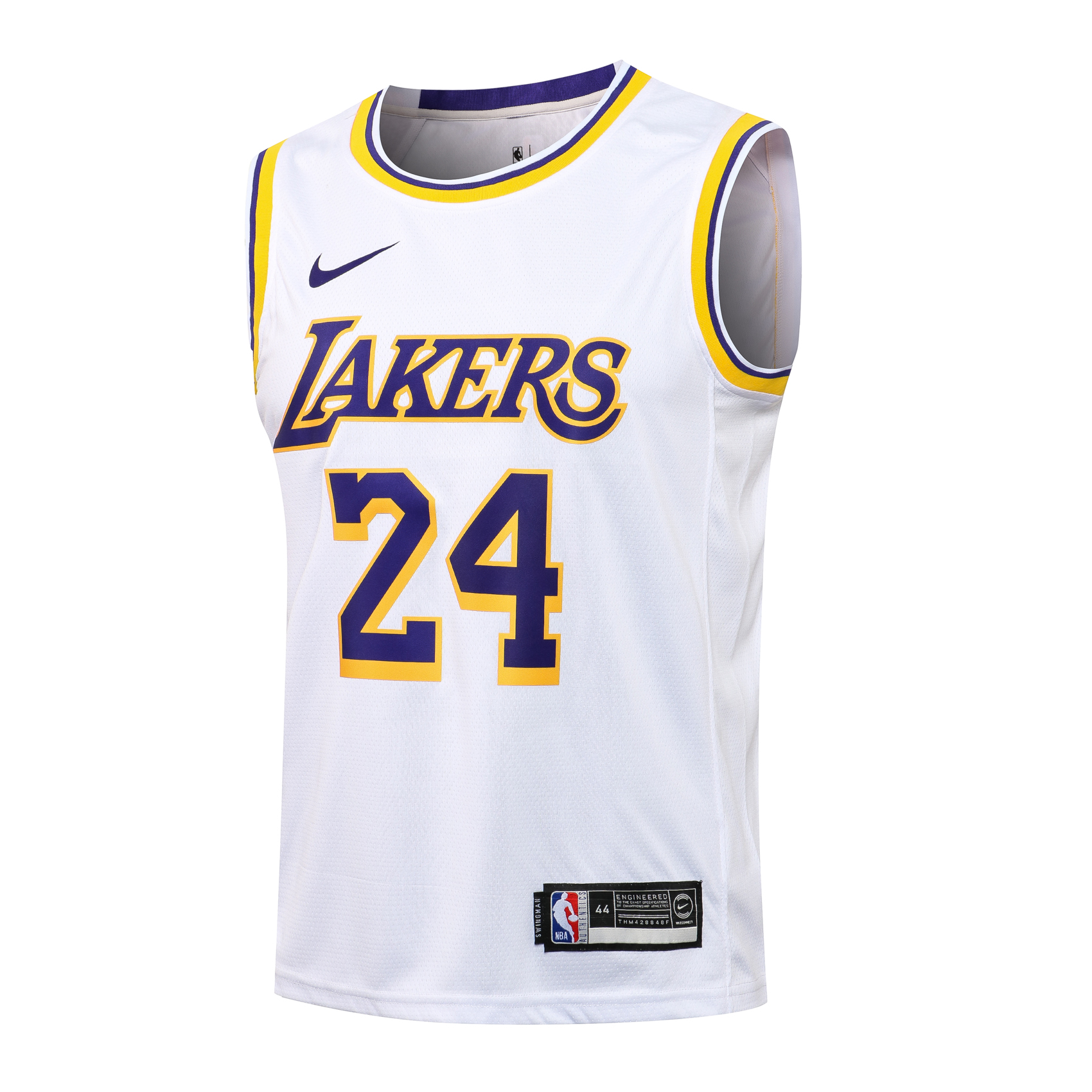 NBA Lakers Round Neck White Yellow Edge No. 24 (Hot Pressed)