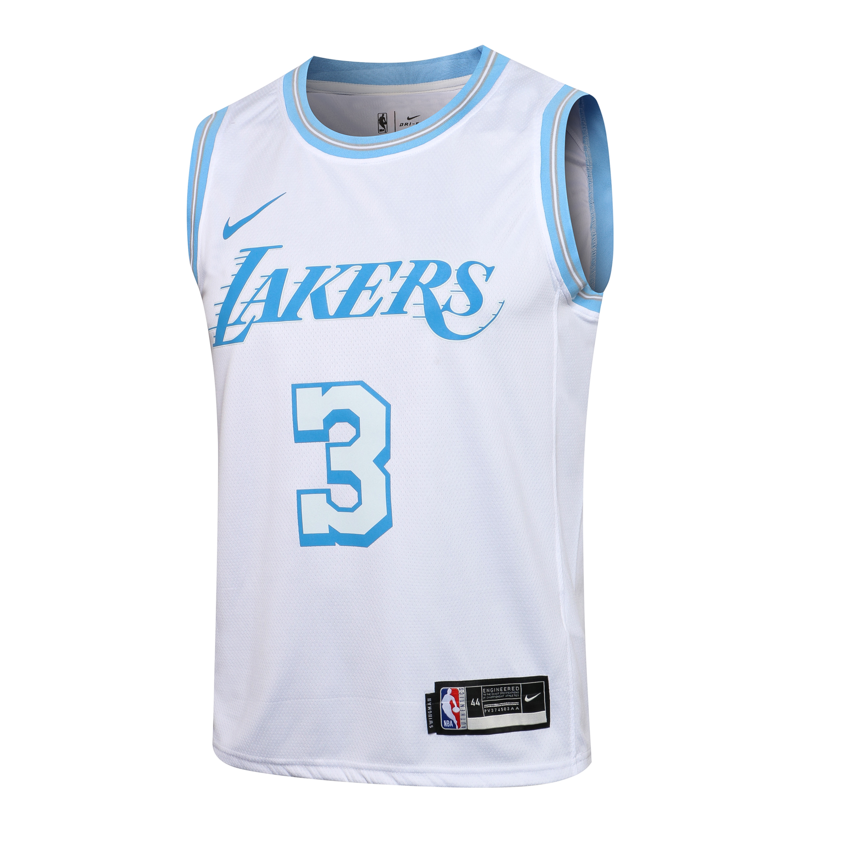 NBA Round Neck Lakers White No. 3 (Hot Pressed)