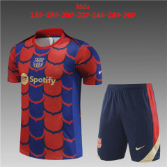 24-25 Short sleeved Barcelona Red and Blue [Camo Style] Kids+Adult Set