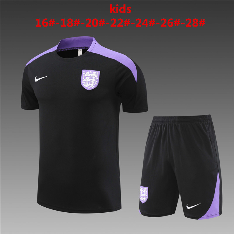 24-25 Short sleeved England Black Kids+Adult Training Set