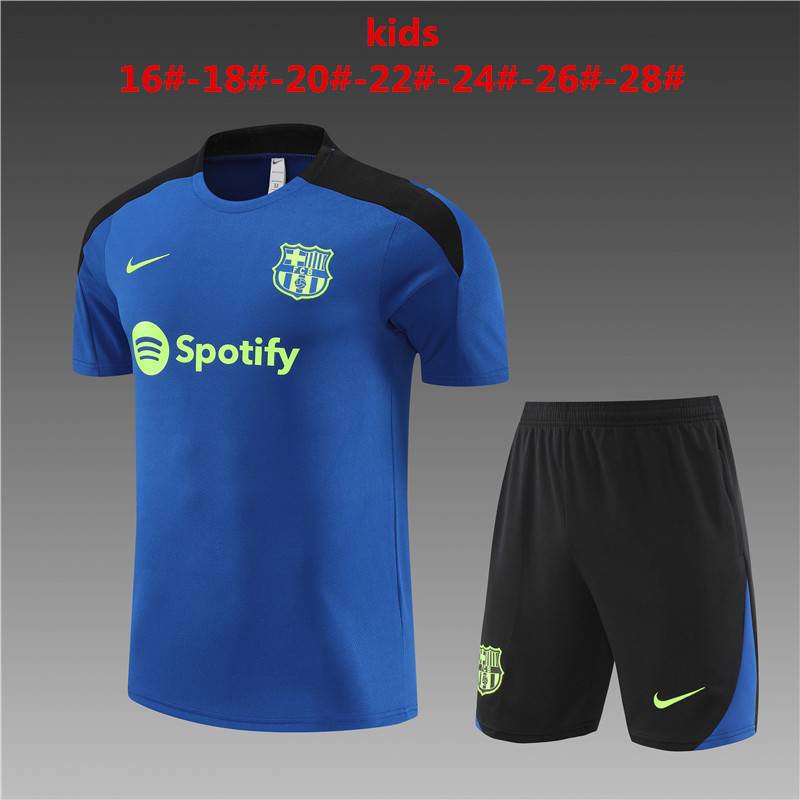 24-25 Short sleeved Barcelona Blue Kids+Adult Set Pocket Training Suit