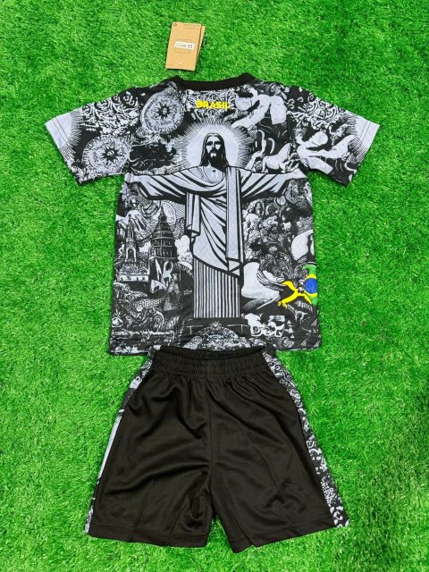 24-25 Brazil Jesus Black kids+Adult set