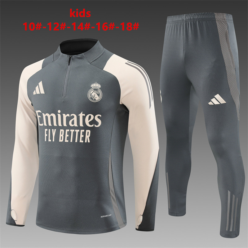24-25 Real Madrid dark grey training suit for kids and adults