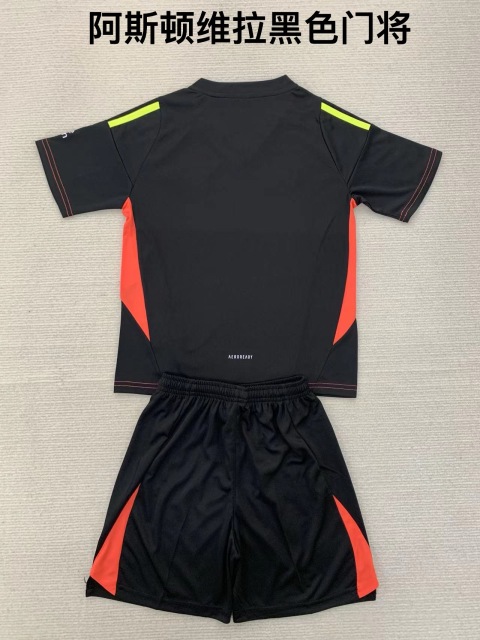 24-25 Aston Villa Black Goalkeeper Kids+Adult Set