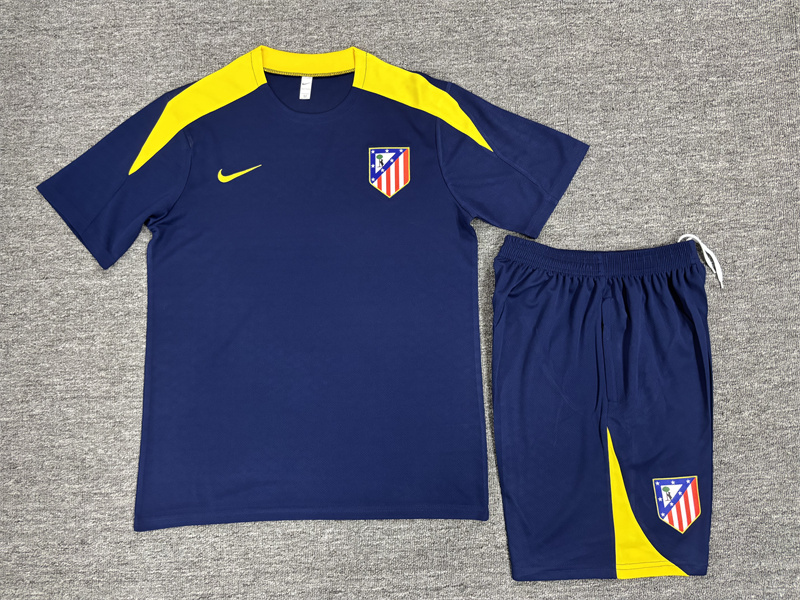 25-26 Short sleeved Atletico Madrid blue training suit for kids+adults set