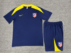 25-26 Short sleeved Atletico Madrid blue training suit for kids+adults set