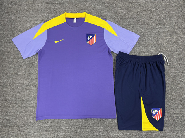 25-26 Short sleeved Atletico Madrid purple training suit kids+adult set