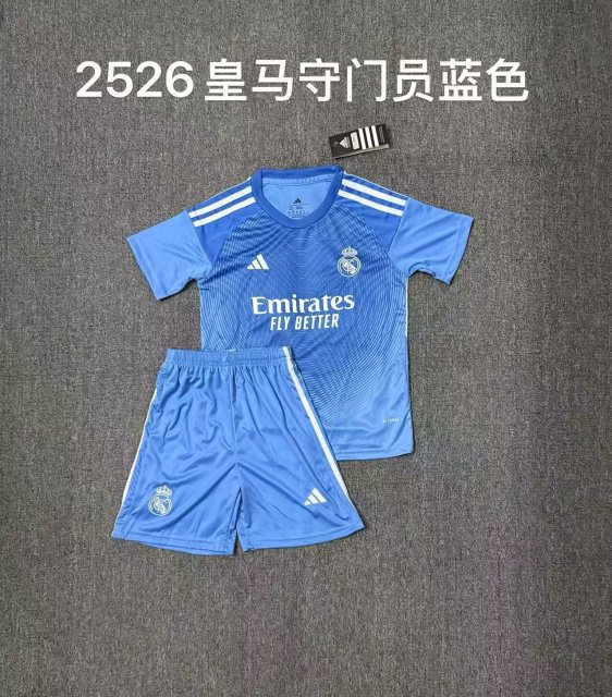 25-26 Real Madrid blue goalkeeper kids+Adult set